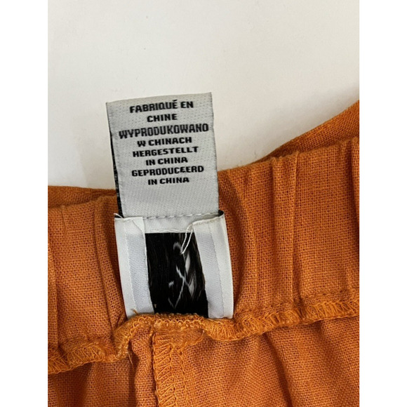 Joie Linen Blend Wide Leg Cropped Pants Pockets Elastic Waist Orange Size XL - Picture 10 of 11